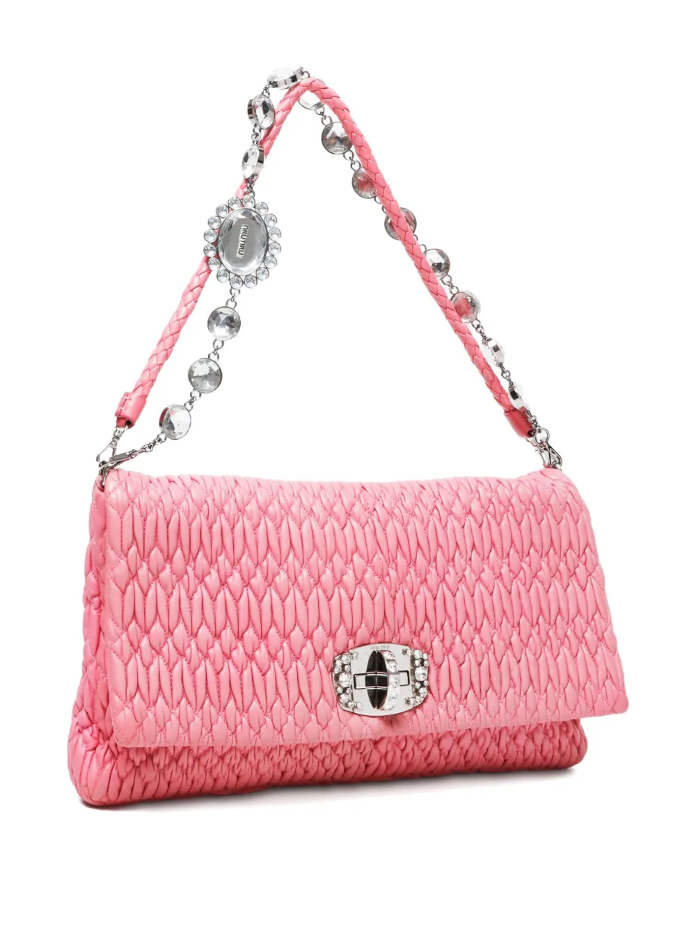 Pre-owned Miu Miu 2010s Matelassé Crystal-embellished Shoulder Bag In Pink