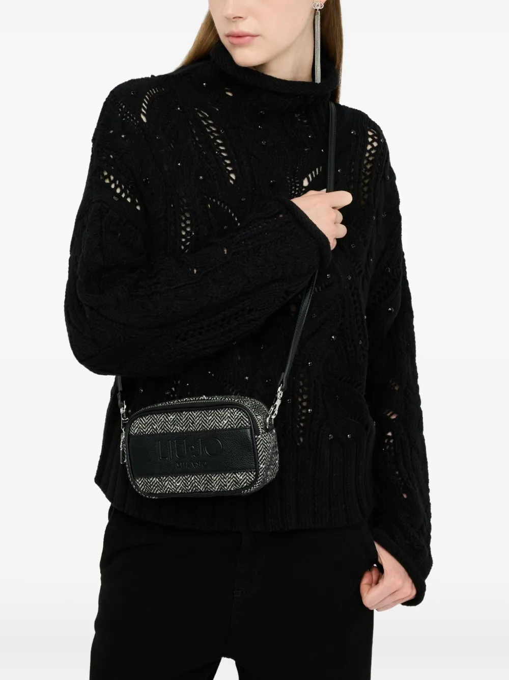 Liu •jo Small Chevron Bag With Sequins In Black