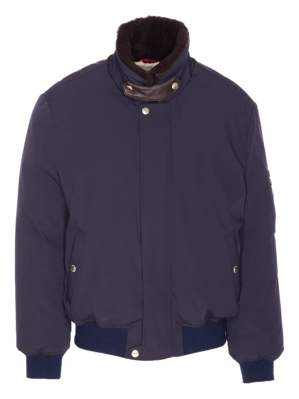 Brunello Cucinelli Gewatteerd jack met lammy kraag Blauw