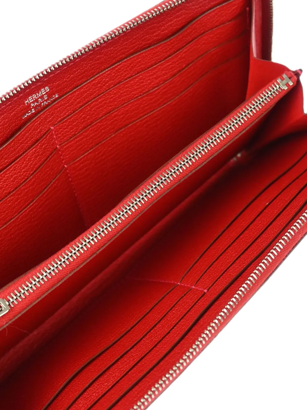 Pre-owned Hermes 2013 Azap Taurillon Clemence Zip-around Wallet In Red