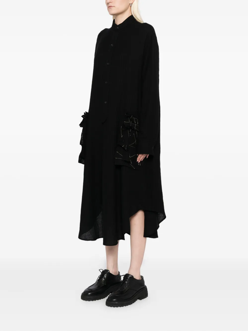 Yohji Yamamoto Jurk met geborduurde A-lijn Zwart