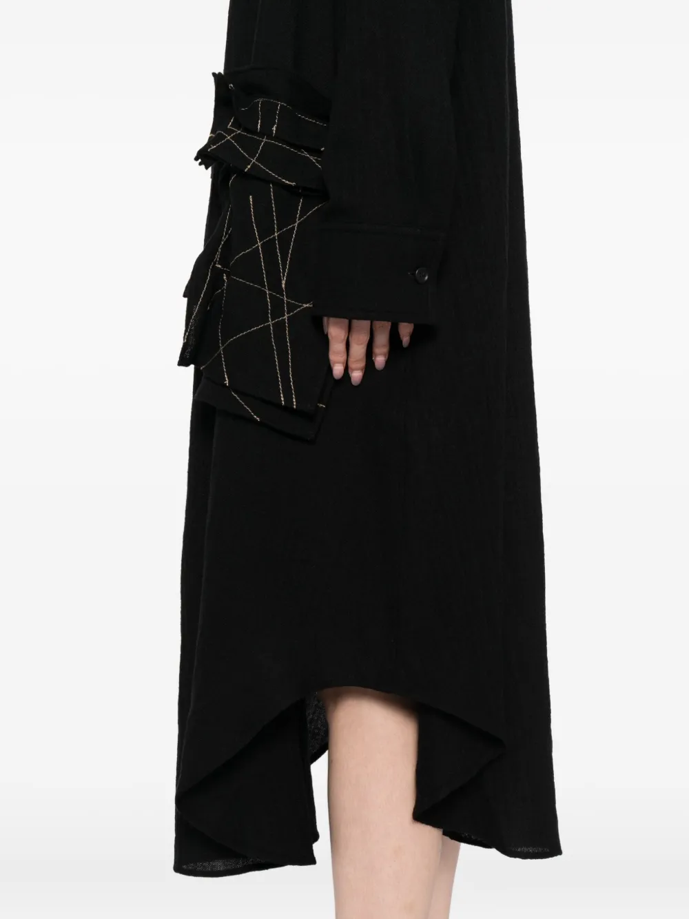 Yohji Yamamoto Jurk met geborduurde A-lijn Zwart