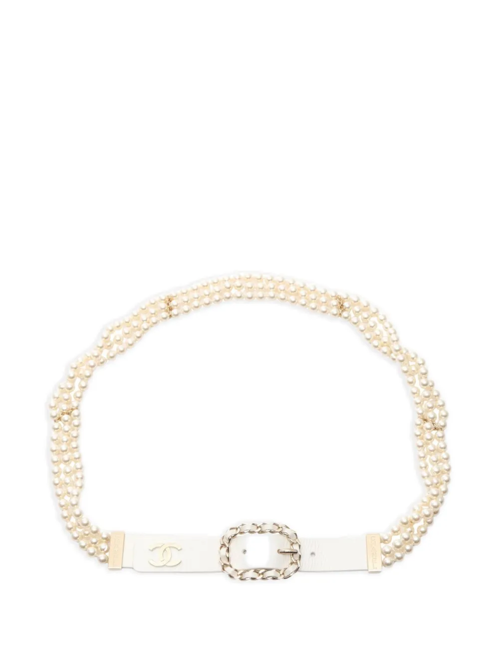 CHANEL Pre-Owned 1986-1988 pearl-embellished leather belt | White | Image 1
