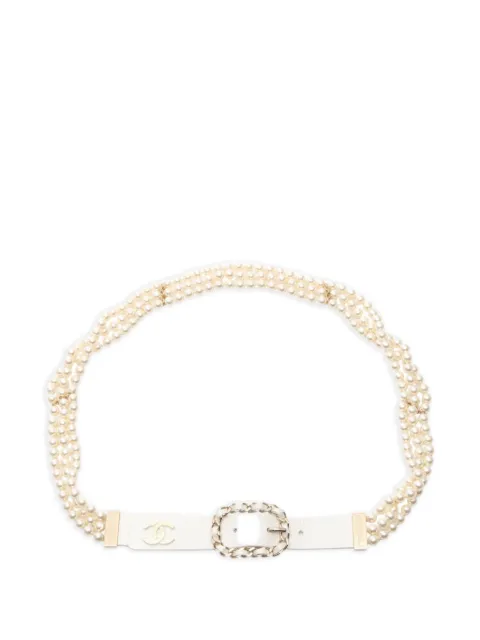 CHANEL Pre-Owned 1986-1988 pearl-embellished leather belt