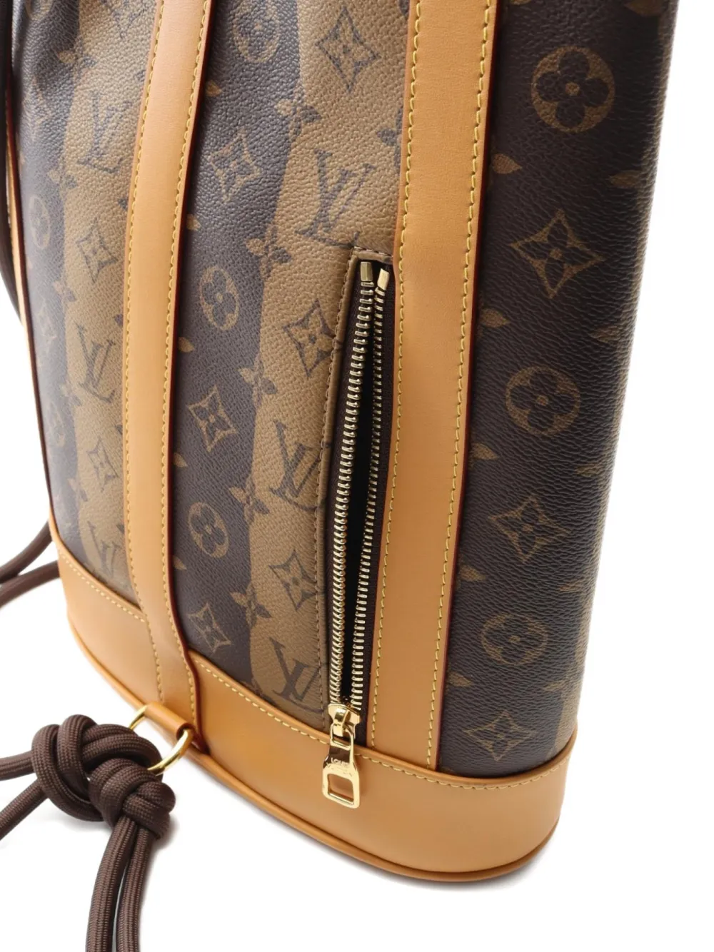 Pre-owned Louis Vuitton X Nigo Randonne 2021 Monogram-stripe Shoulder Bag In Brown