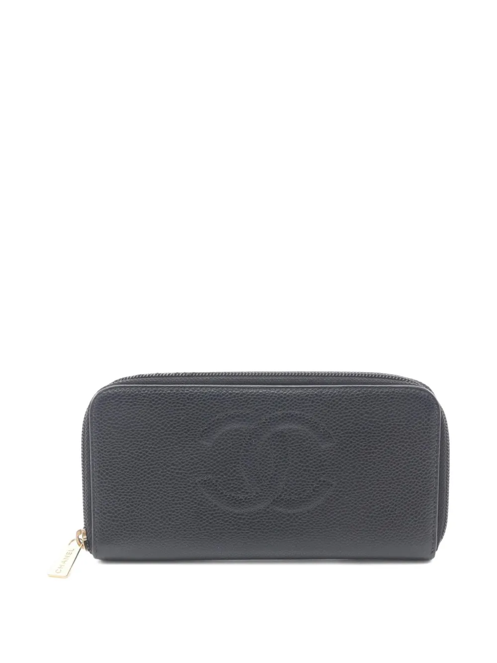 Pre-owned Chanel 2004-2005 Coco-mark Zip-around Wallet In Black