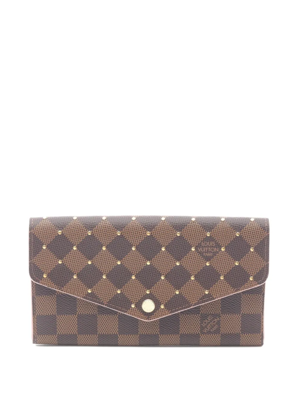 Pre-owned Louis Vuitton 2019 Sara Damier-pattern Stud Wallet In Brown