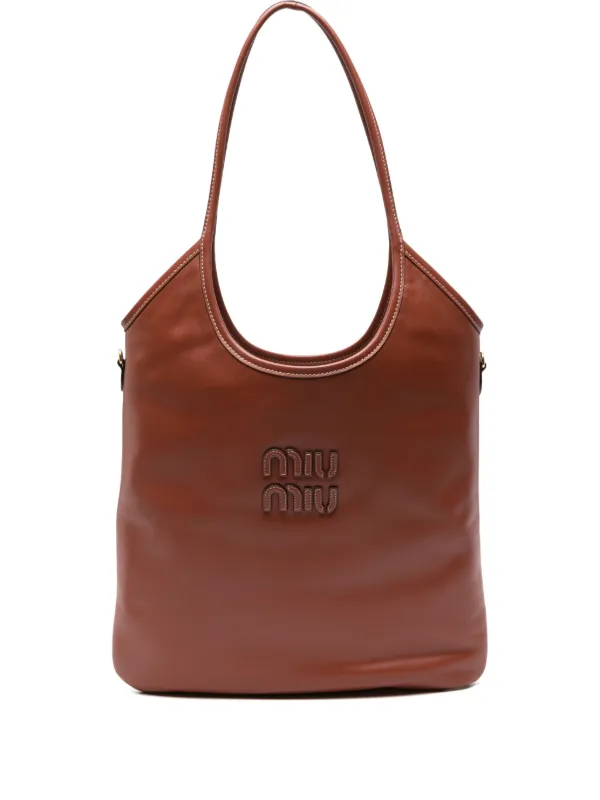 Miu Miu Logo-plaque Leather Shoulder Bag in Brown