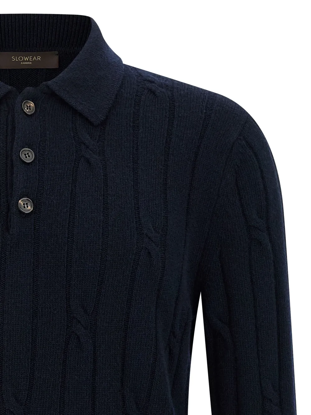 Zanone Kabelgebreid poloshirt met knopenbies Blauw
