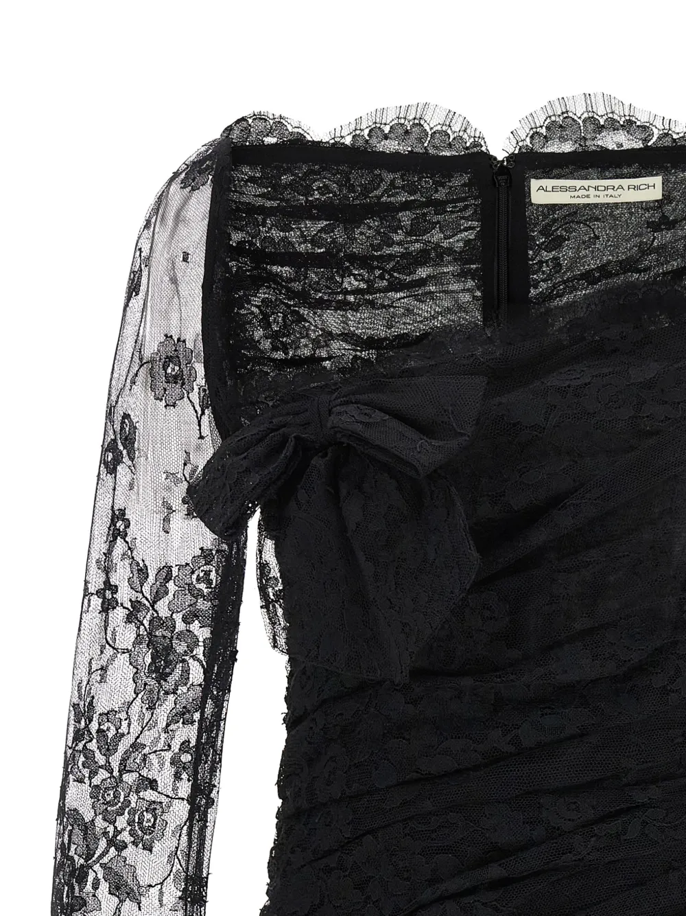 Alessandra Rich Kanten mini-jurk met strikdetail Zwart