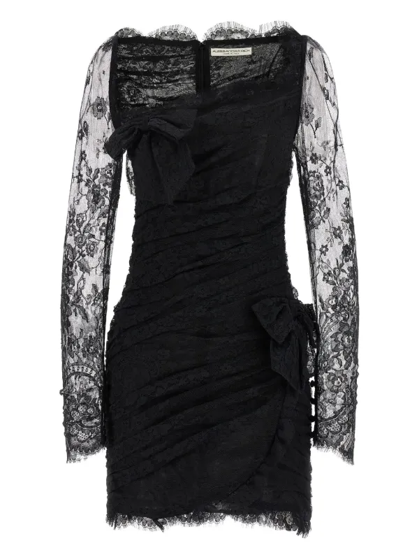 Alessandra Rich bow-detailed Lace Mini Dress | Black | FARFETCH