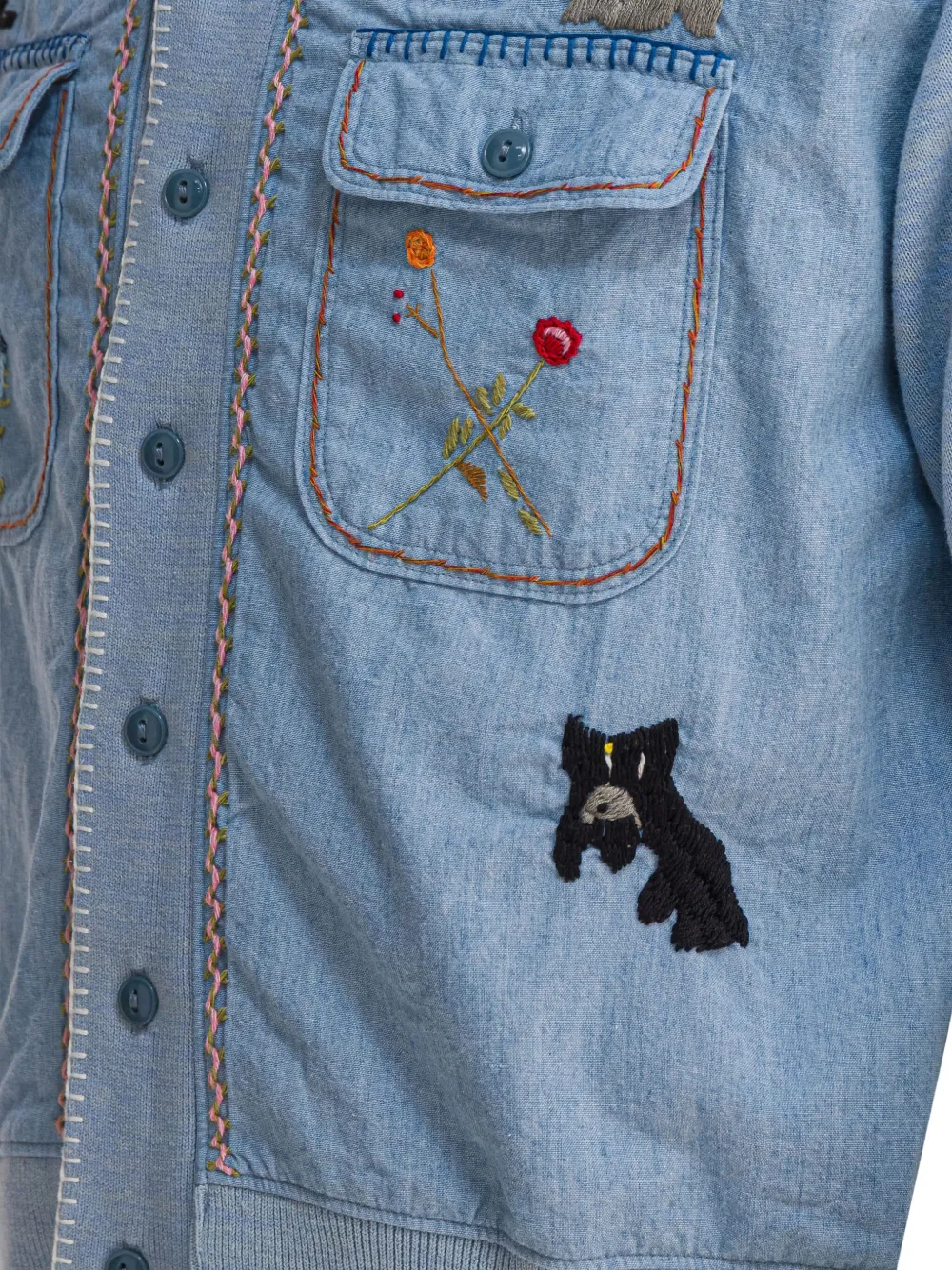 Kapital Embroidered-pocket Shirt In Blue
