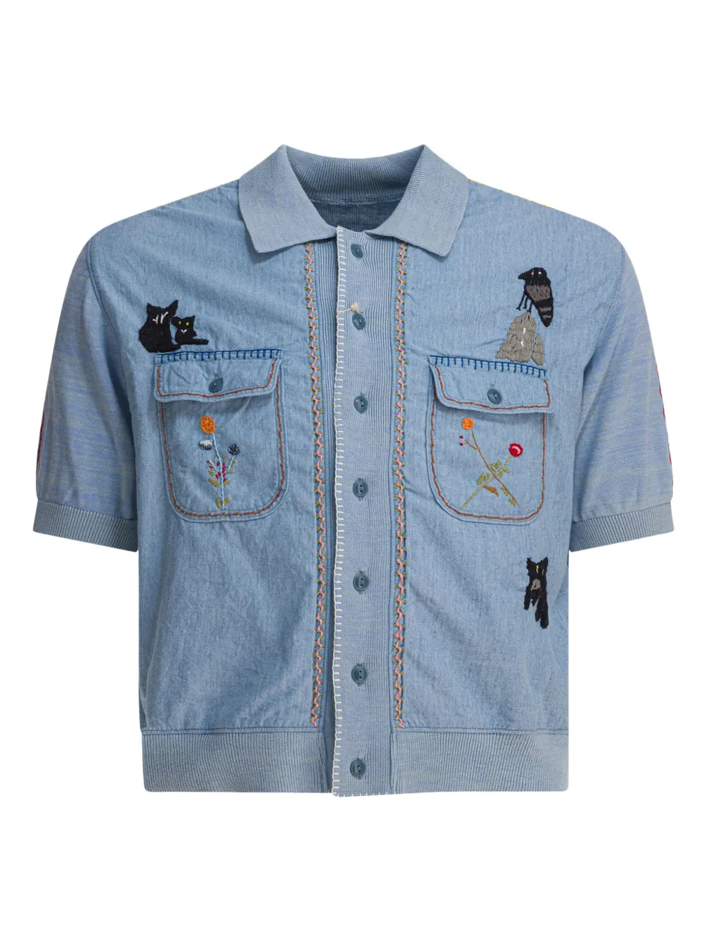 Kapital Embroidered-pocket Shirt In Blue