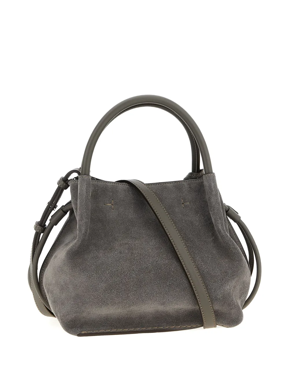 Tod's Small Drawstring Suede Tote Bag In Gray