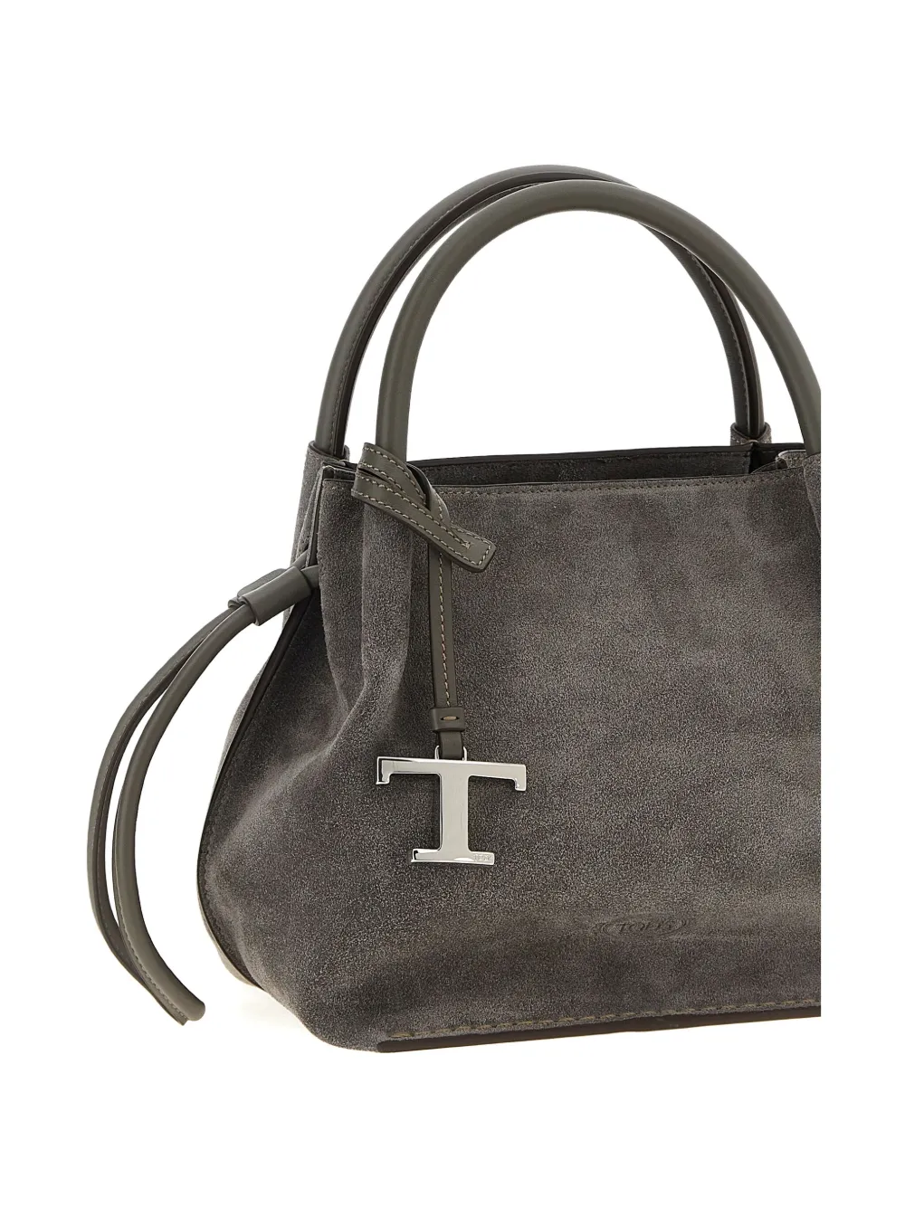Tod's Small Drawstring Suede Tote Bag In Gray