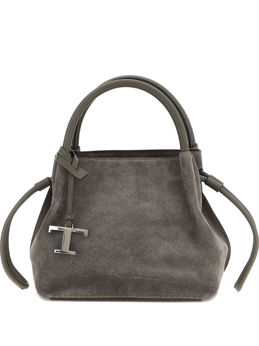 Tod's Small Drawstring Suede Tote Bag In Gray