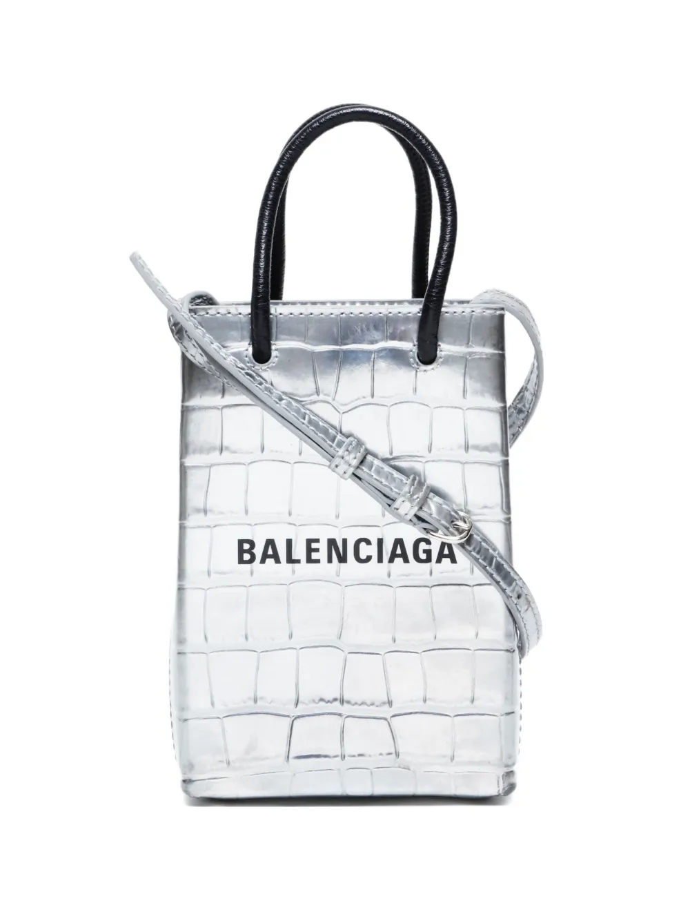 Pre-owned Balenciaga 2015-2025 Crocodile-effect Mini Tote Bag In Gray