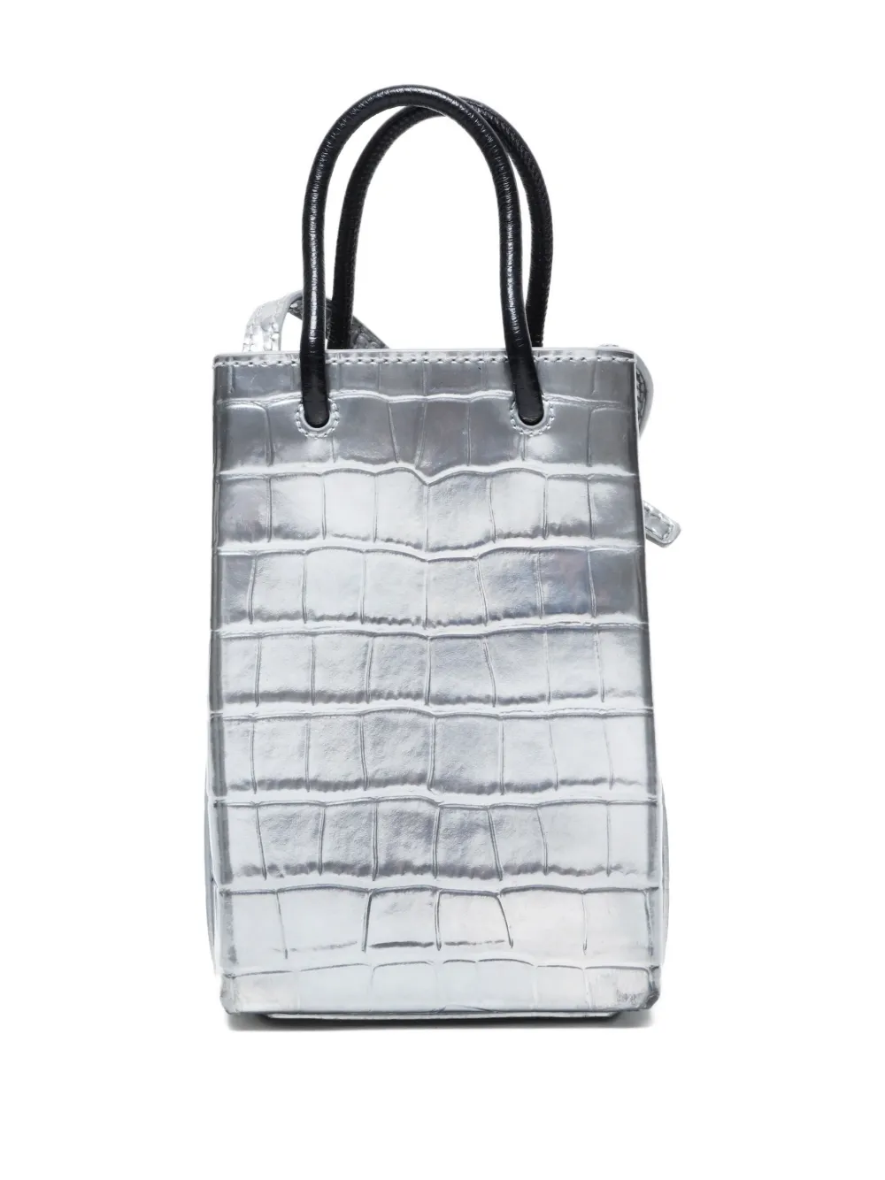 Pre-owned Balenciaga 2015-2025 Crocodile-effect Mini Tote Bag In Gray