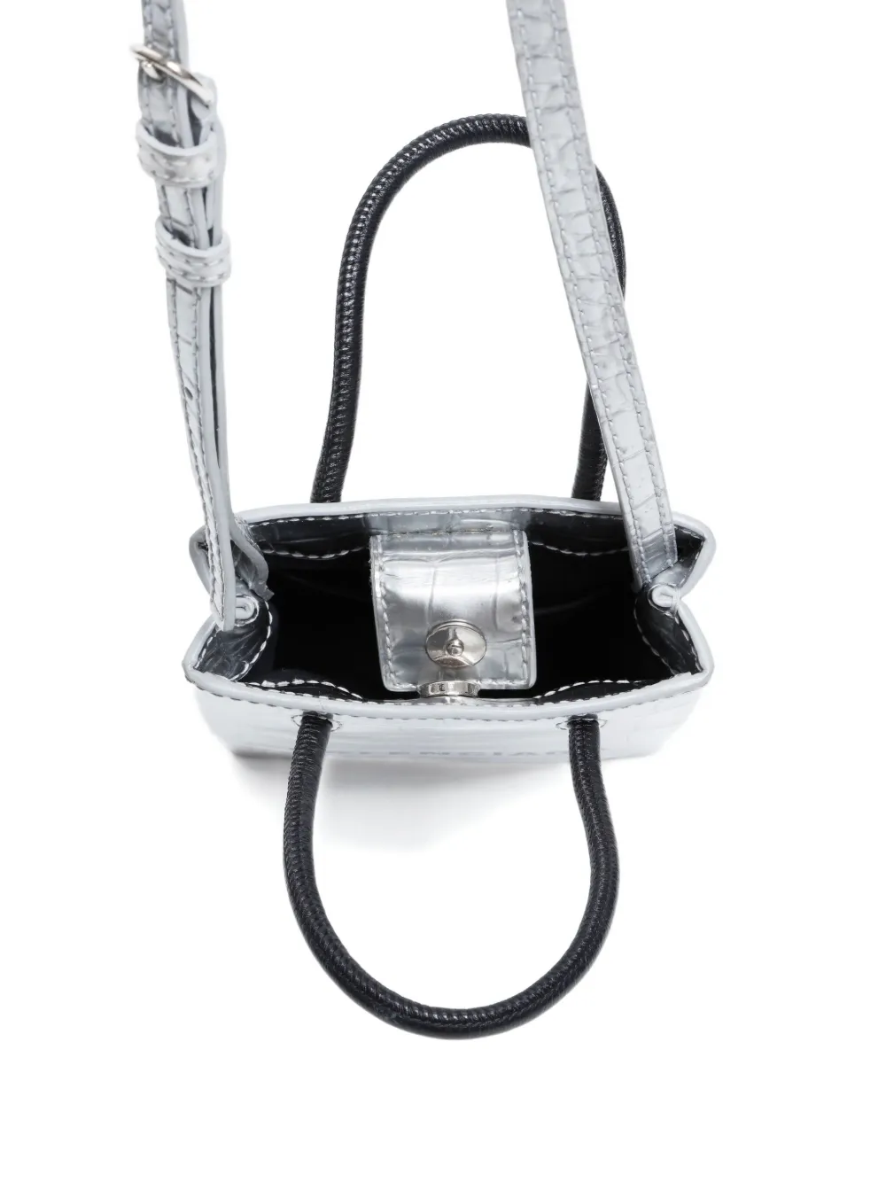 Pre-owned Balenciaga 2015-2025 Crocodile-effect Mini Tote Bag In Gray