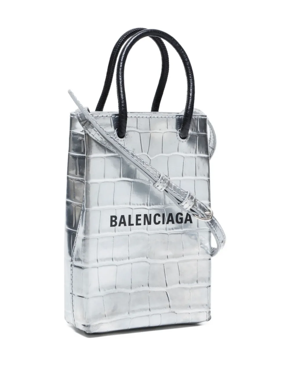 Pre-owned Balenciaga 2015-2025 Crocodile-effect Mini Tote Bag In Gray