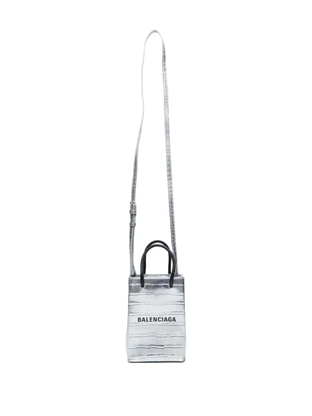 Pre-owned Balenciaga 2015-2025 Crocodile-effect Mini Tote Bag In Gray