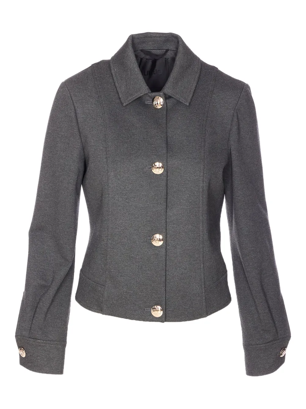 Liu •jo Logo-button Point-collar Jacket In Gray