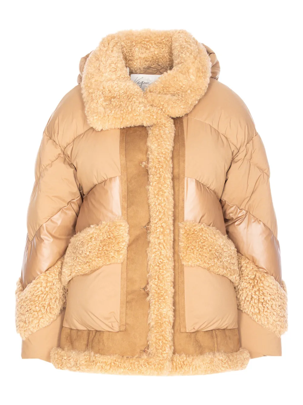 Vegancode Quilted Faux-fur Trim Coat In Neutral