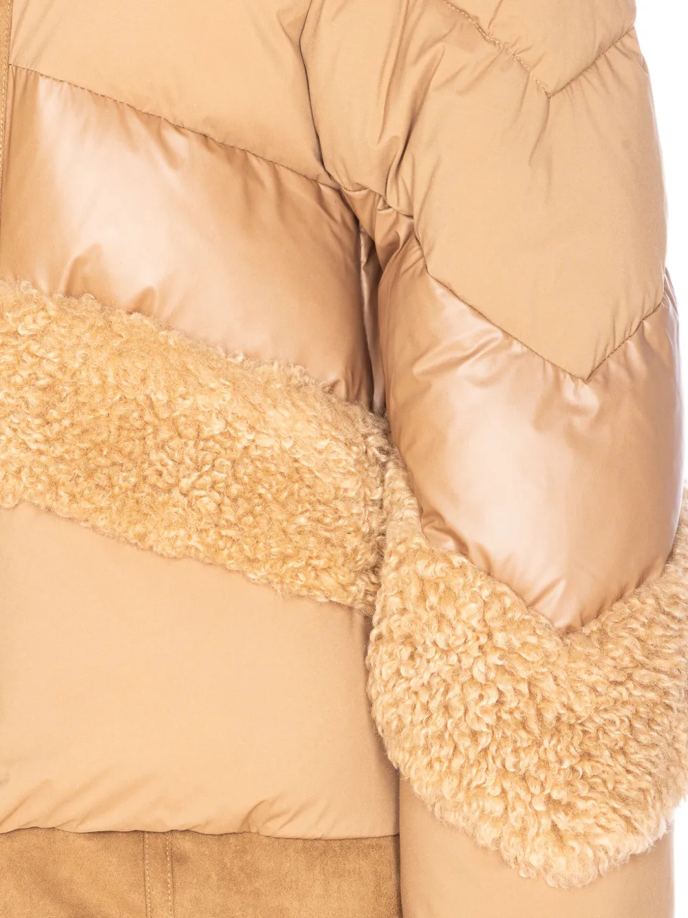 Vegancode Quilted Faux-fur Trim Coat In Neutral