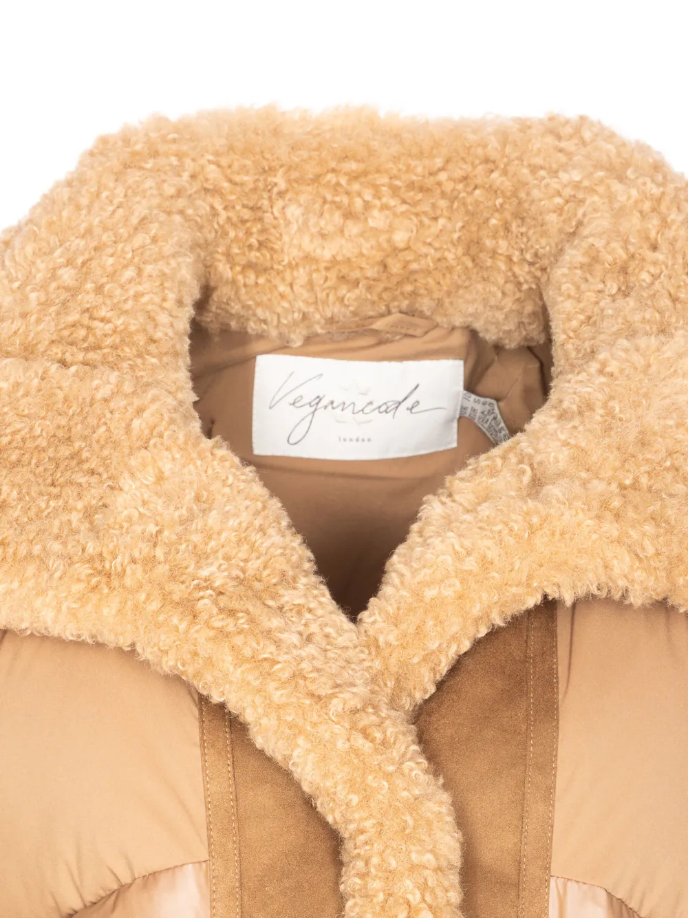 Vegancode Quilted Faux-fur Trim Coat In Neutral