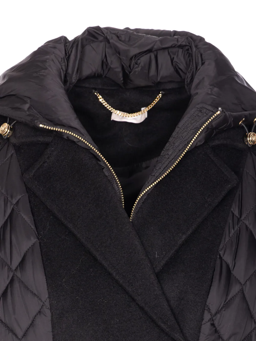 Liu •jo Quilted Wool-blend Coat In Black