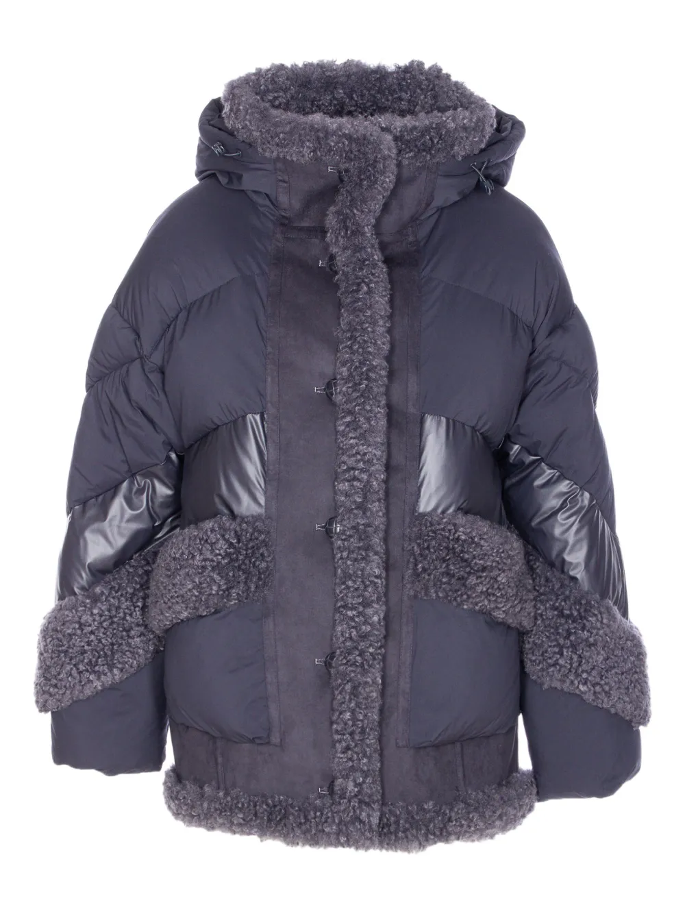 VEGANCODE quilted faux-fur trim coat - Blu
