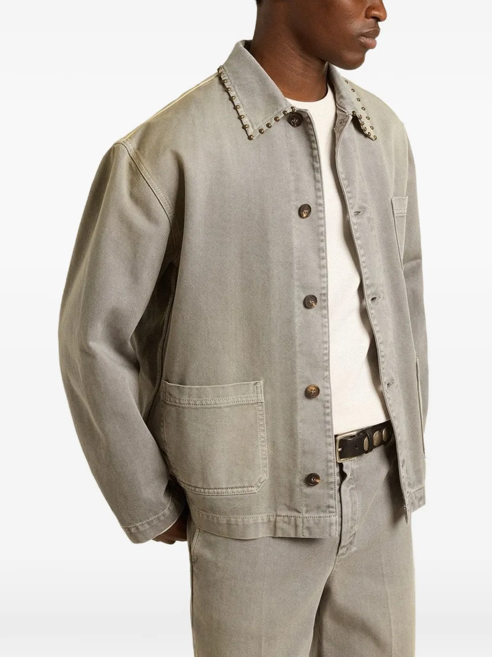 Golden Goose stud-embellished denim shirt - Grey