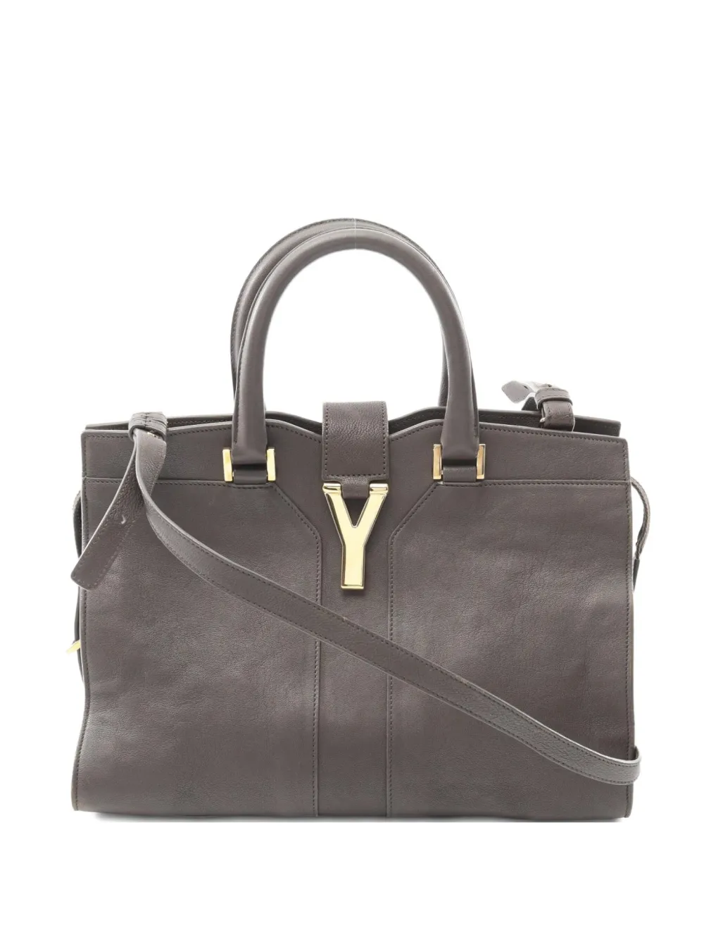 Pre-owned Saint Laurent 2000s Cabas Y Line Leather Two-way Handbag In Gray