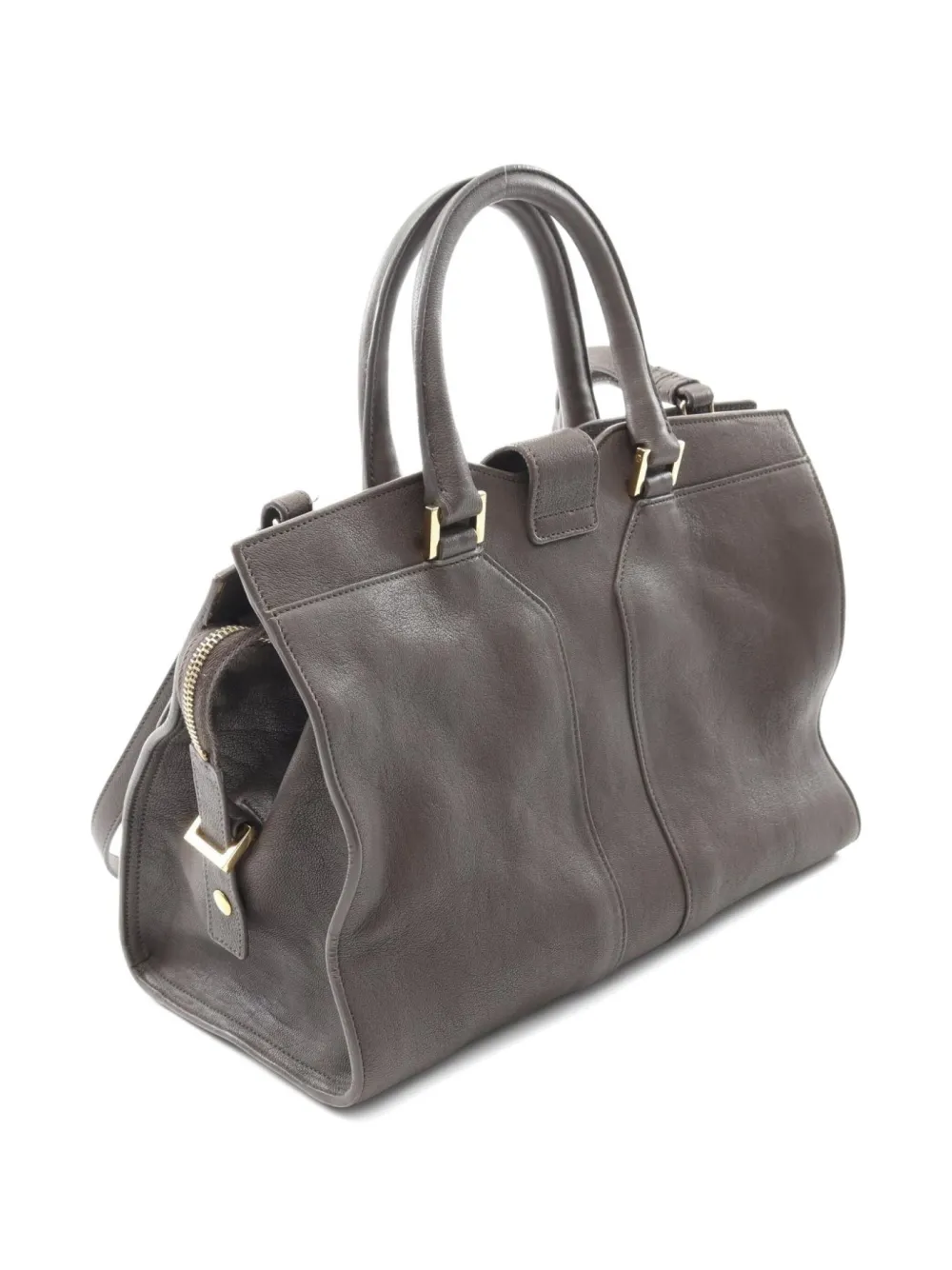 Pre-owned Saint Laurent 2000s Cabas Y Line Leather Two-way Handbag In Gray