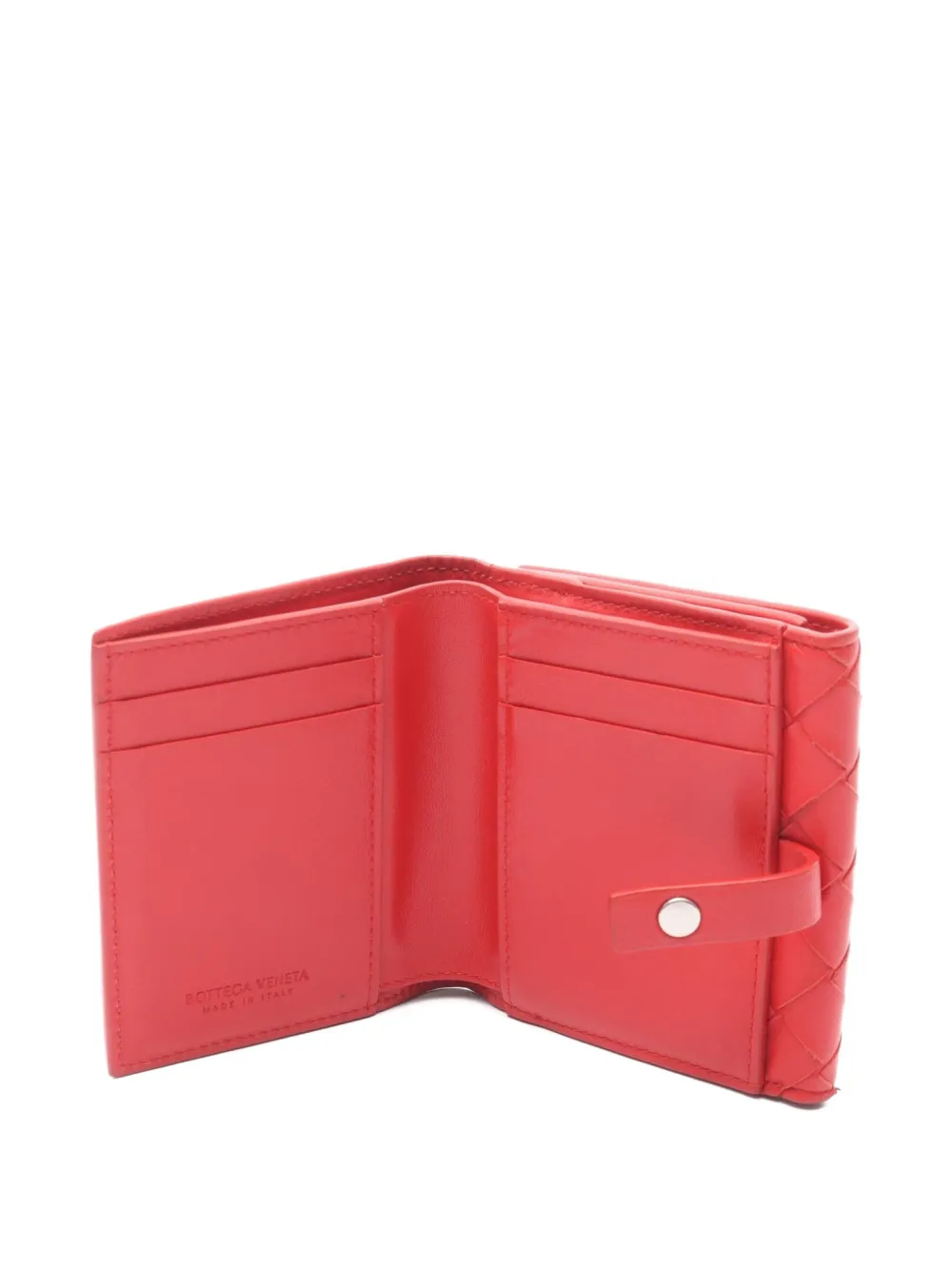 Pre-owned Bottega Veneta 2000s Intrecciato Bi-fold Wallet In Red