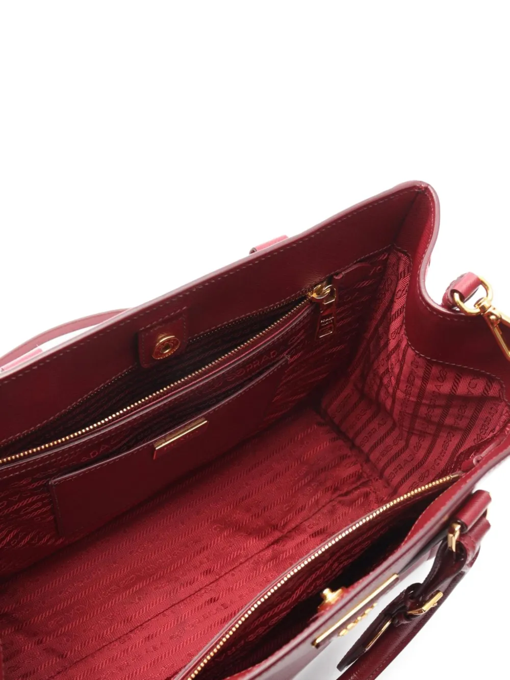 Pre-owned Prada 2000s Daino Saffiano Leather Tote Bag In Red