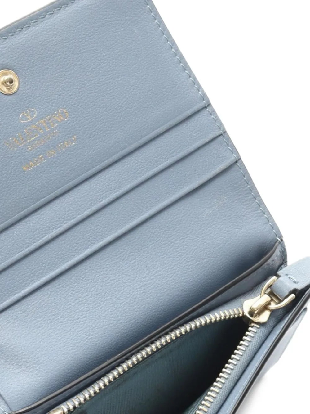 Pre-owned Valentino Garavani 2000s Rockstud Bi-fold Wallet In Blue