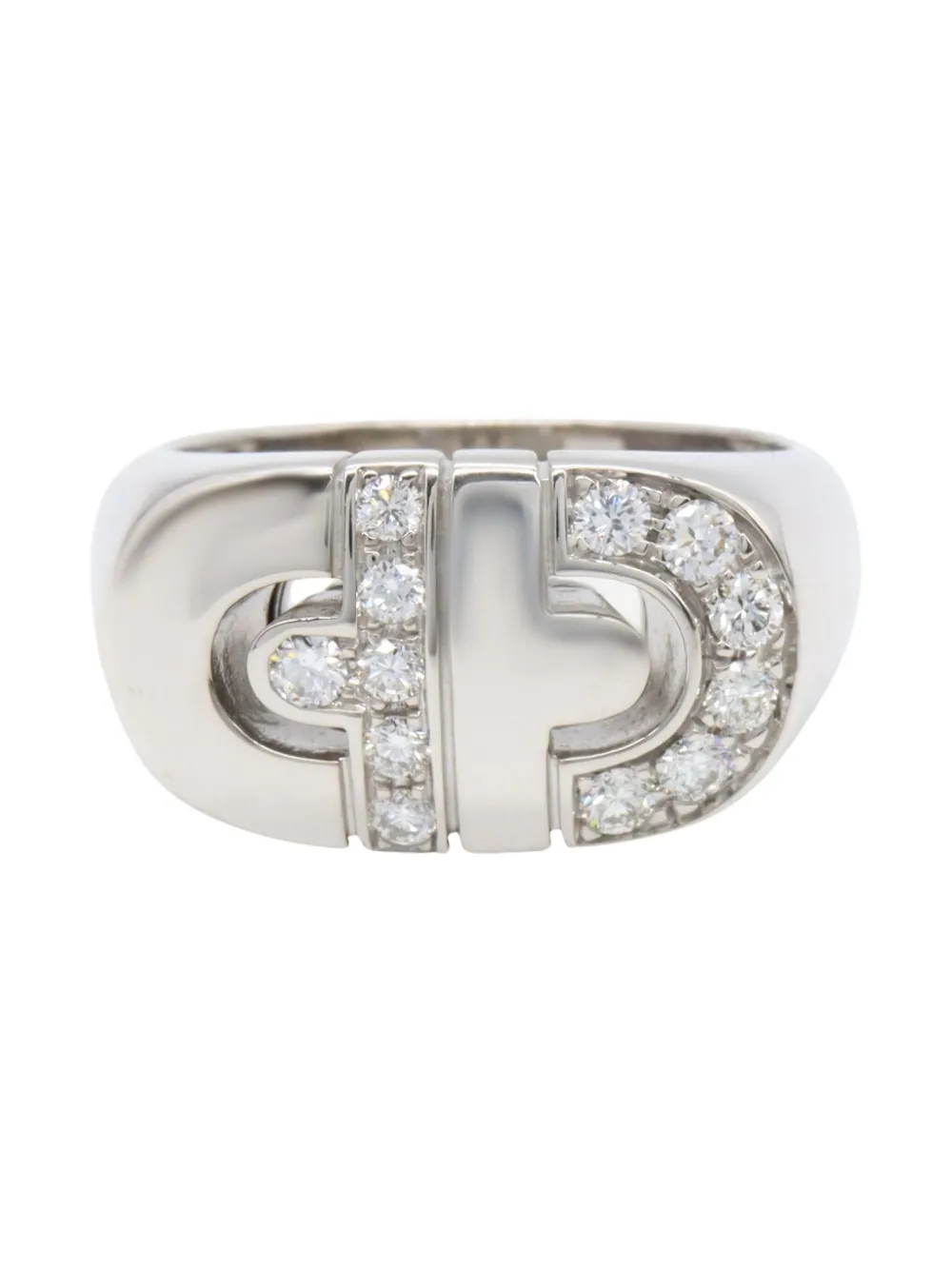 Pre-owned Bvlgari 2010s 18k White Gold Parentesi Diamond Ring In Silver