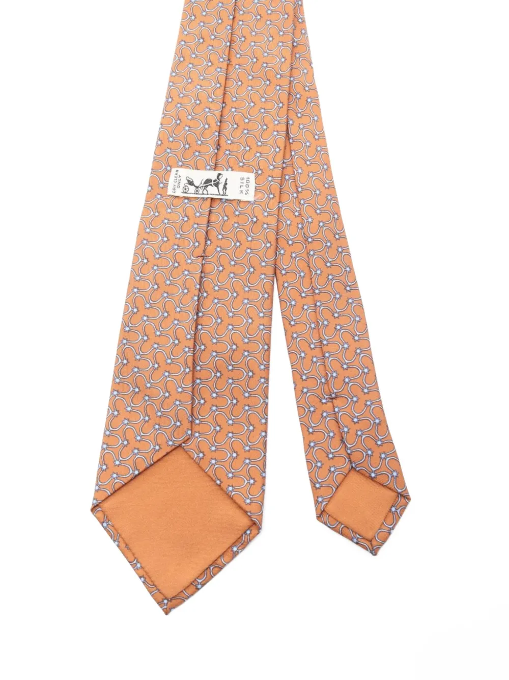 Pre-owned Hermes 2010s Patterned Silk Tie In Orange