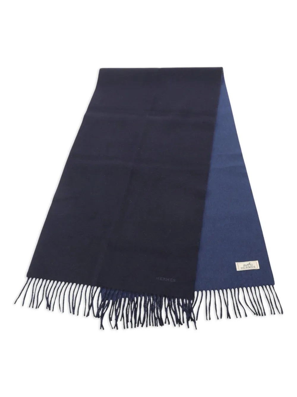 Hermès Pre-Owned 2010s cashmere fringed scarf | Blue | Image 1