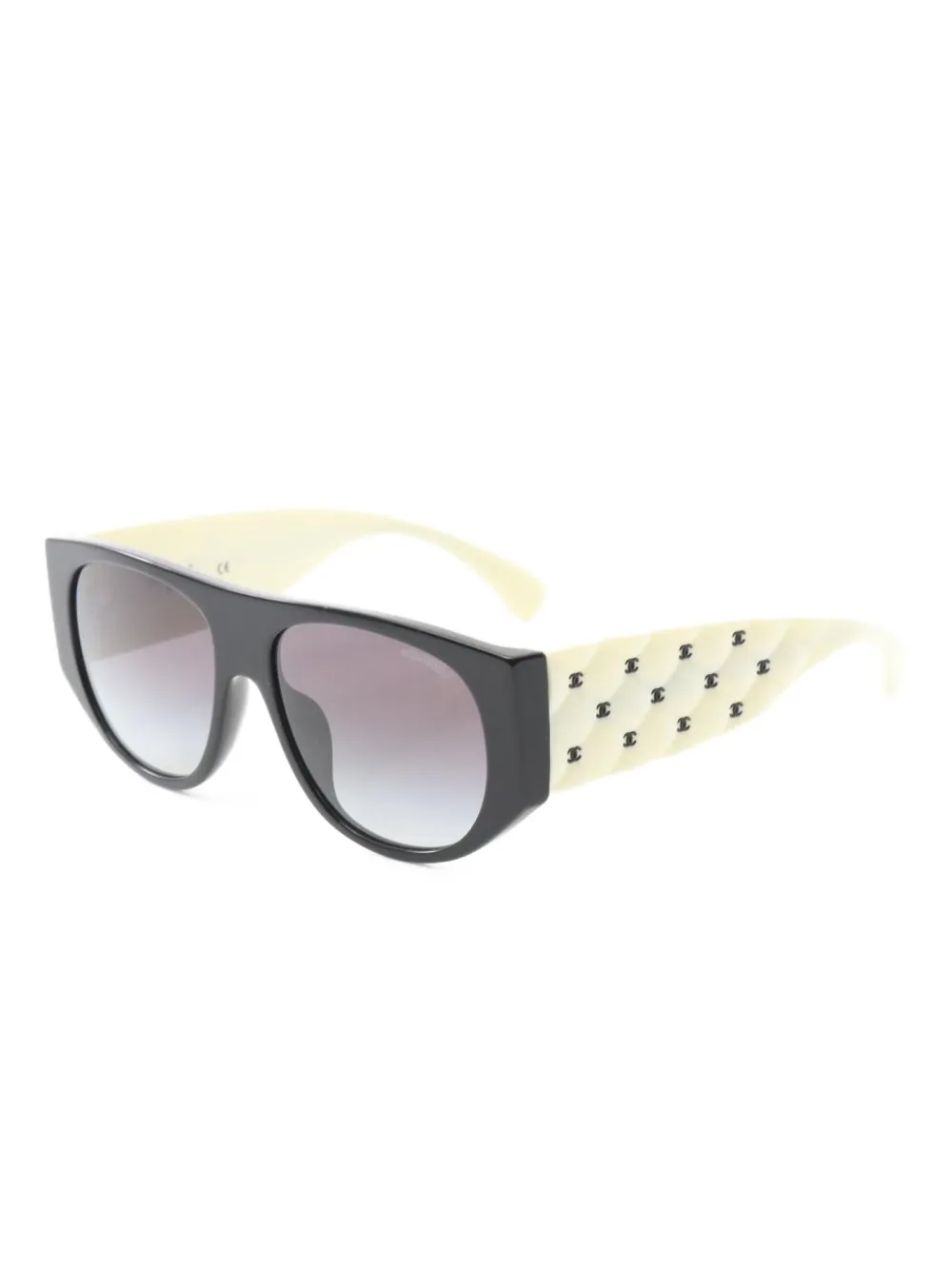 Pre-owned Chanel 1986-1988 Coco Mark Rectangle-frame Sunglasses In Black