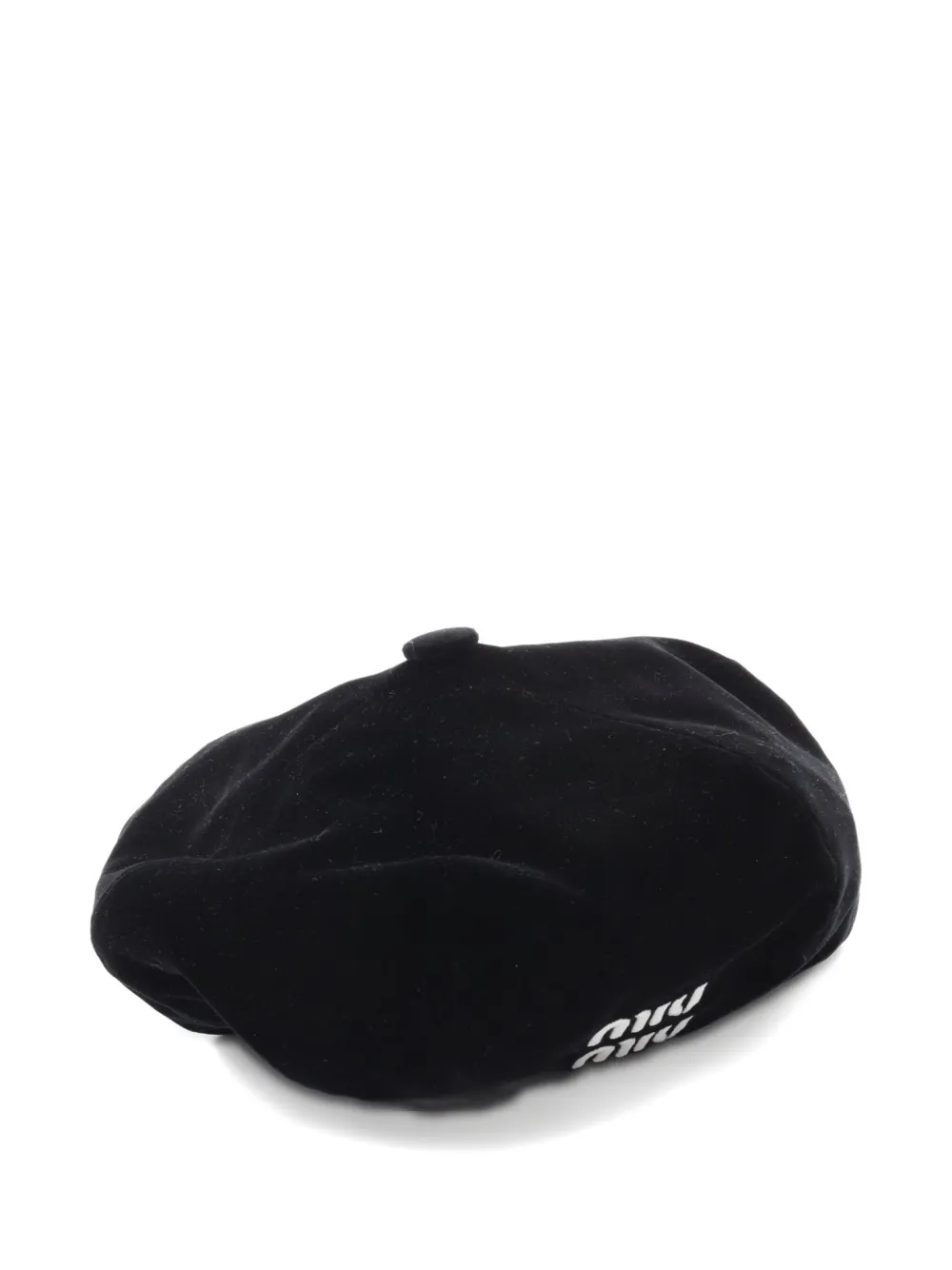 Pre-owned Miu Miu 2010s Logo-embroidered Velour Beret In Black