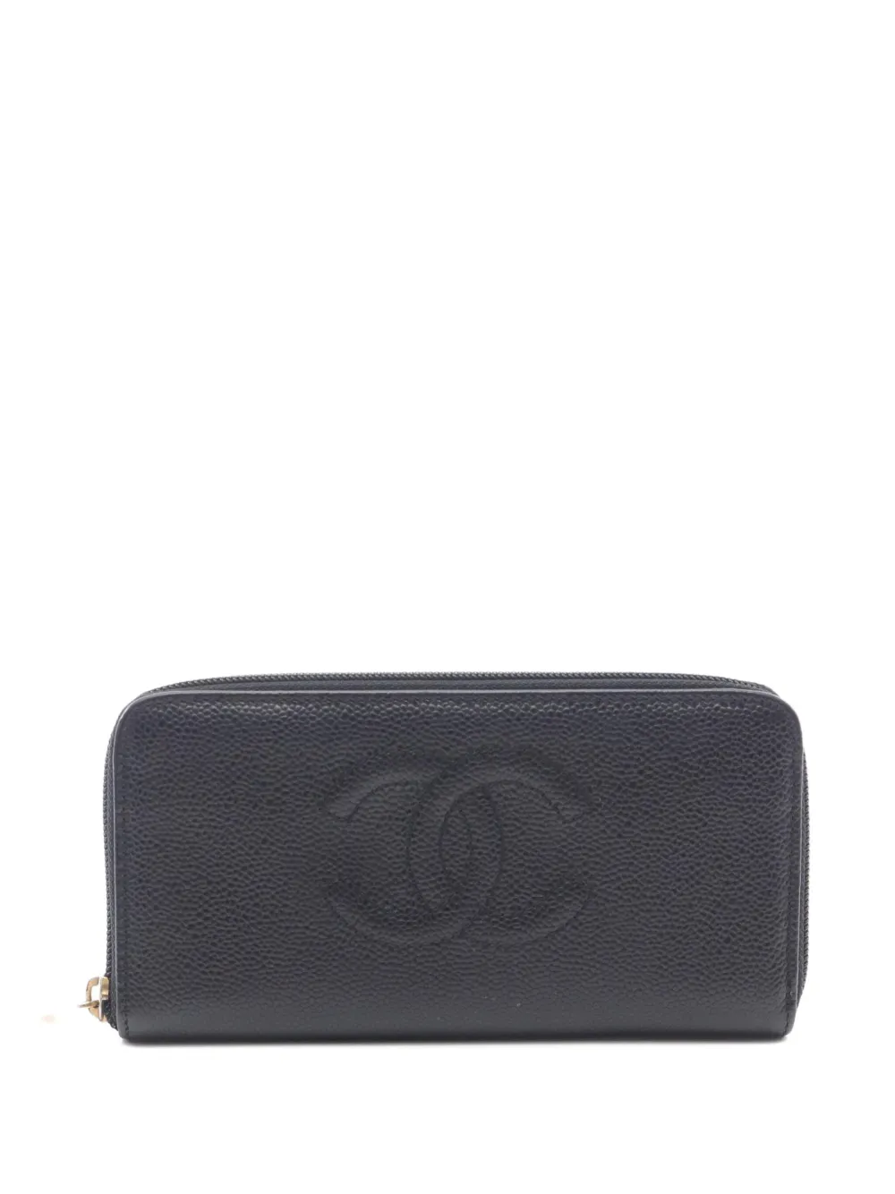 Pre-owned Chanel 2000-2002 Coco Mark Zip Wallet In Black