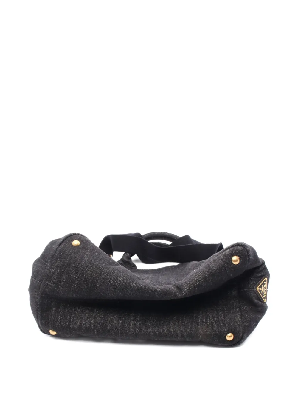 Pre-owned Prada 2000s Denim Canapa Tote Bag In Black