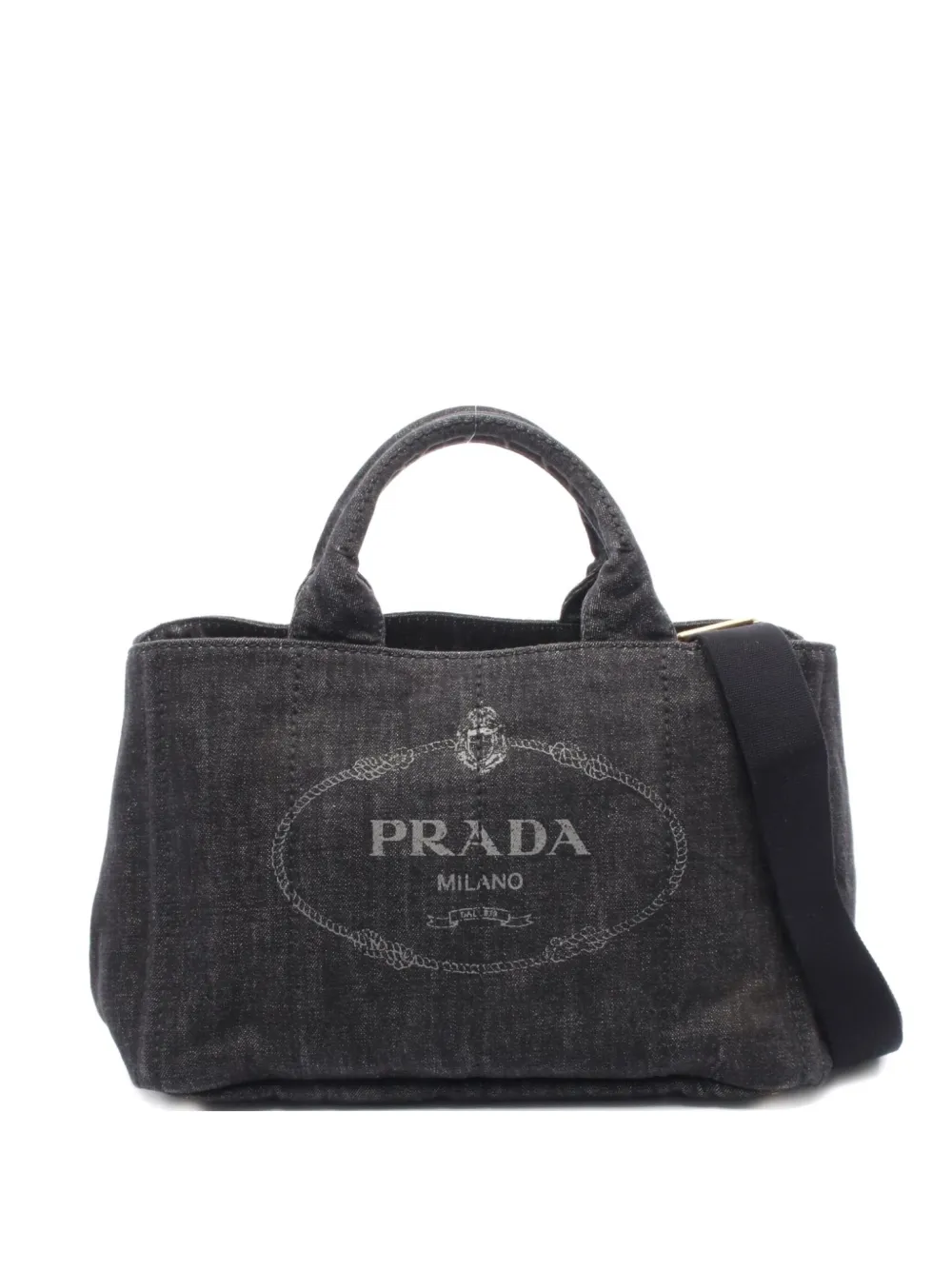 Pre-owned Prada 2000s Denim Canapa Tote Bag In Black