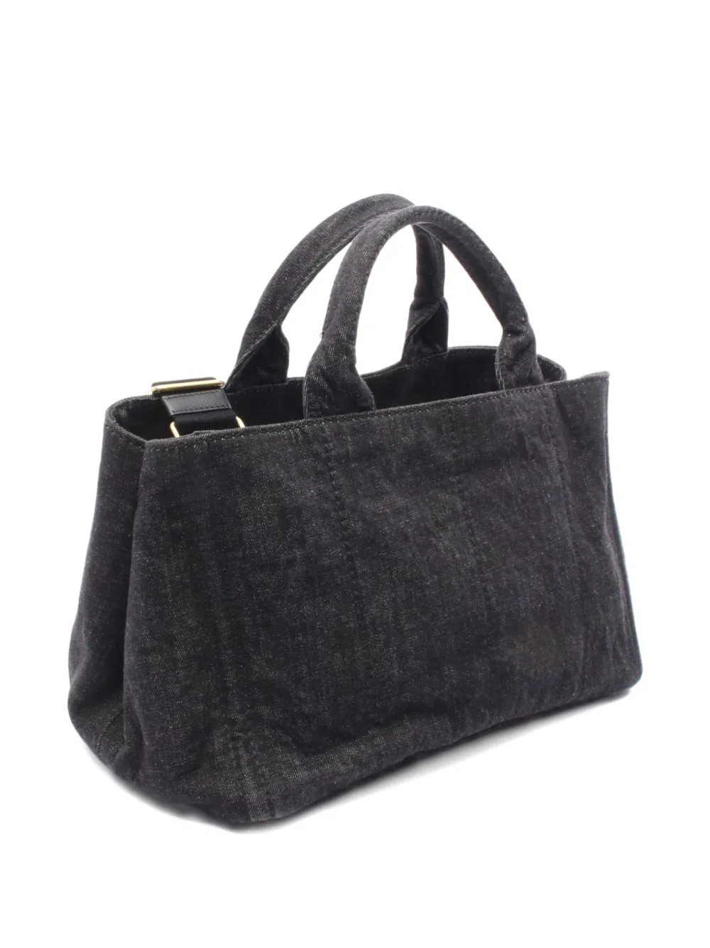 Pre-owned Prada 2000s Denim Canapa Tote Bag In Black
