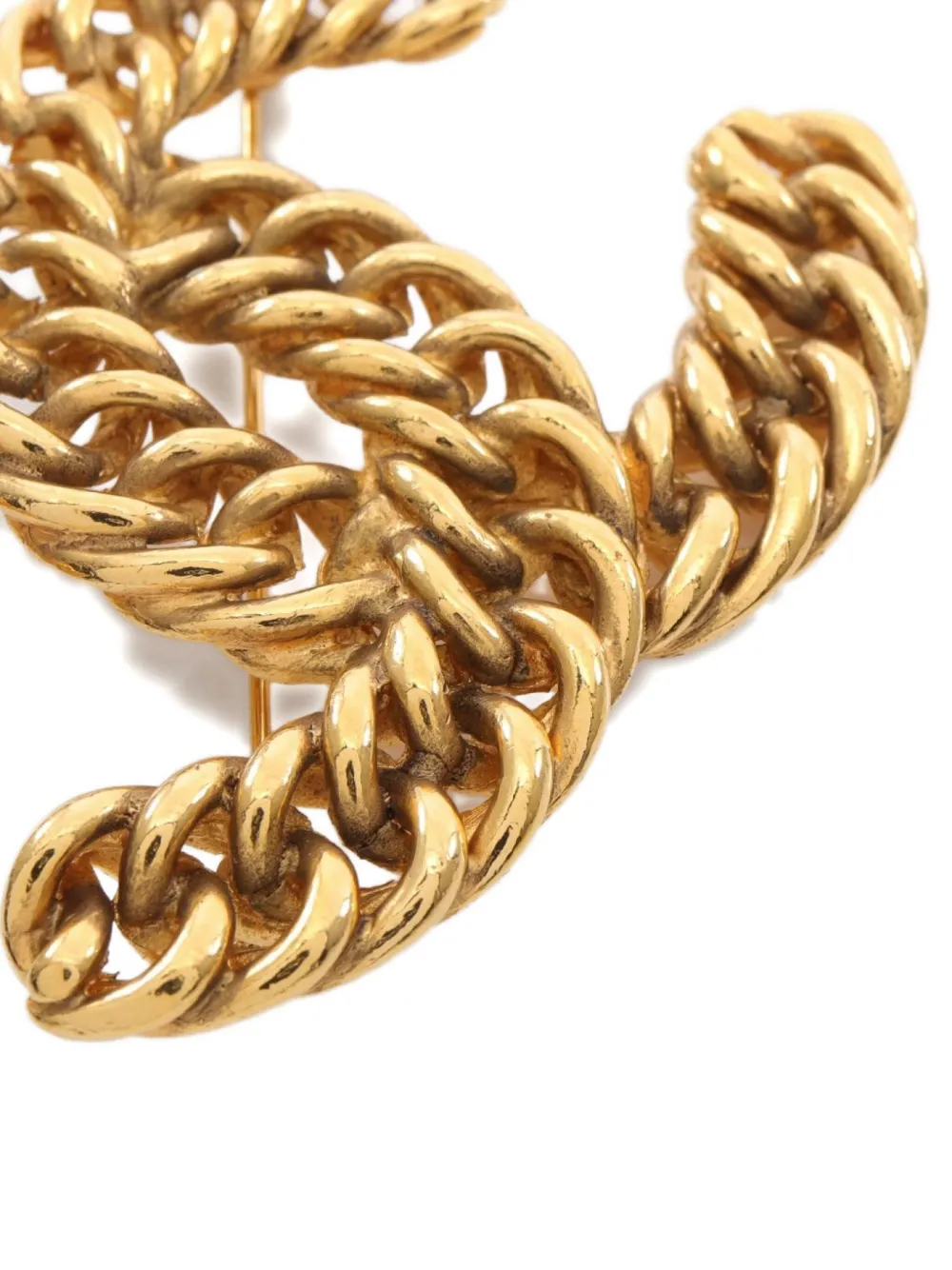 Pre-owned Chanel 1986-1988 Interlocking Cc Chain-link Brooch In Gold