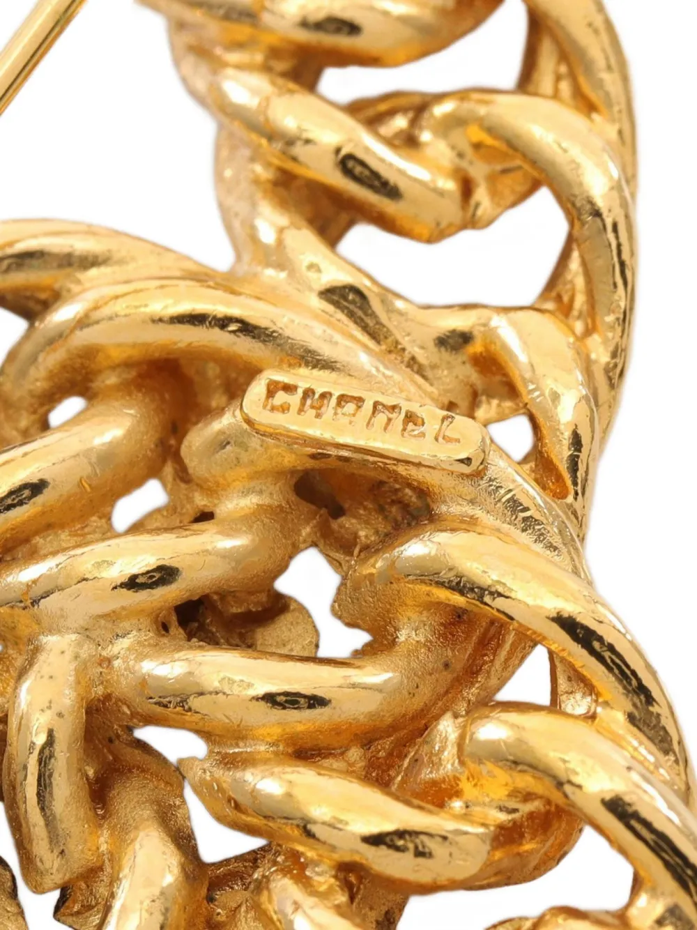 Pre-owned Chanel 1986-1988 Interlocking Cc Chain-link Brooch In Gold