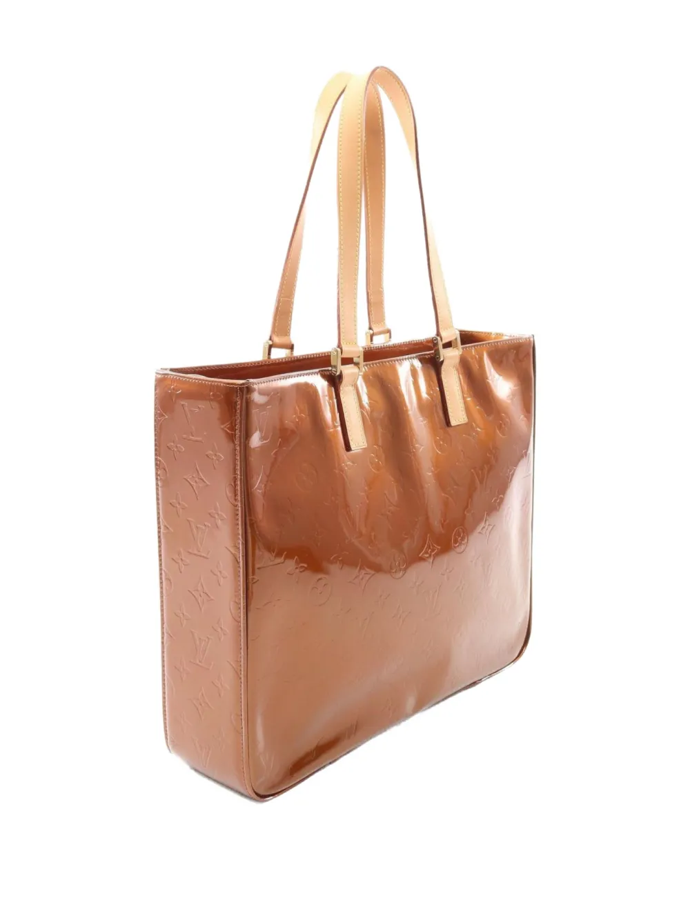 Pre-owned Louis Vuitton 2001 Columbus Monogram Vernis Tote Bag In Brown