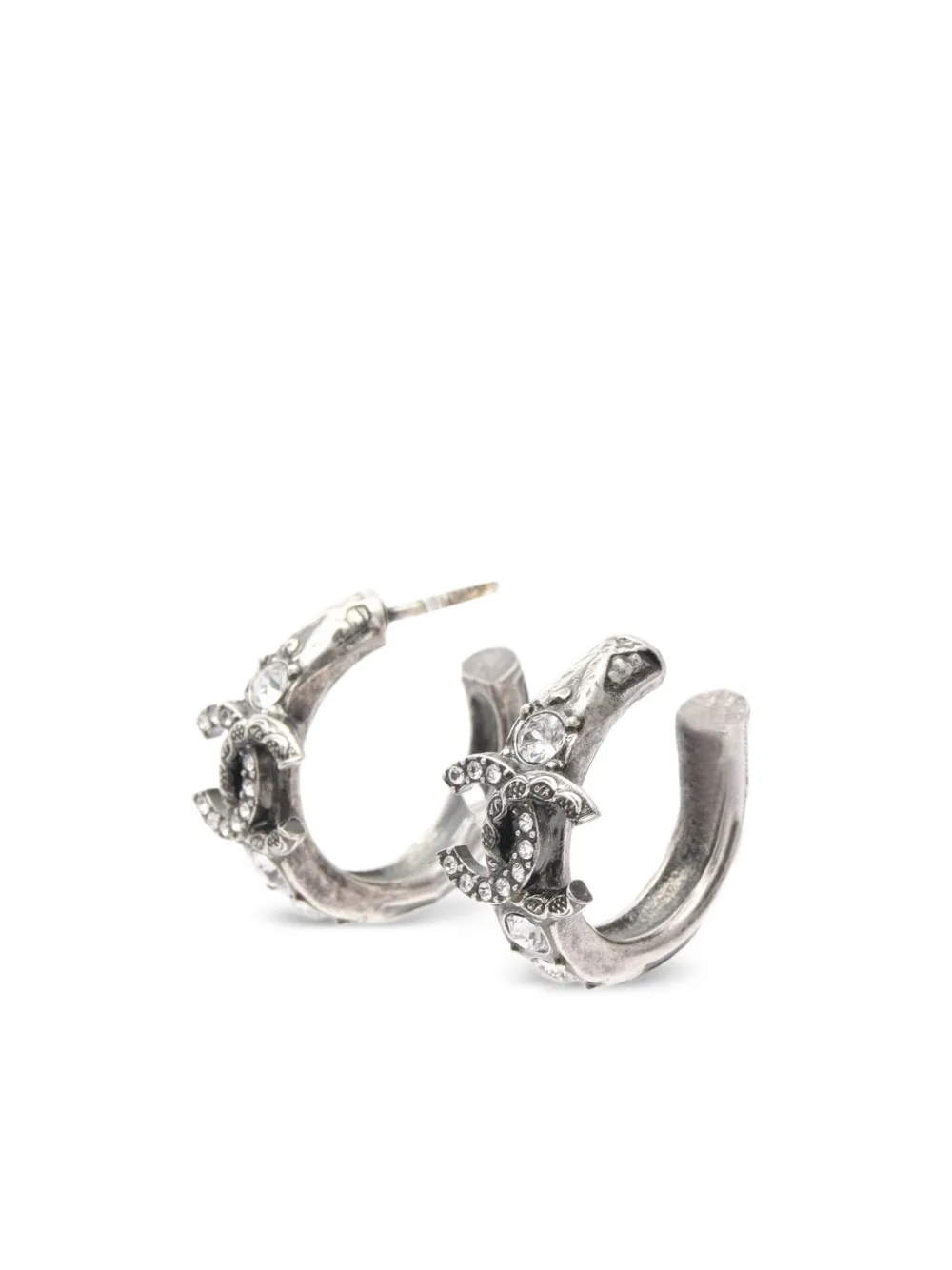 CHANEL Pre-Owned 1986-1988 rhinestone-embellished hoop earrings | Image 2